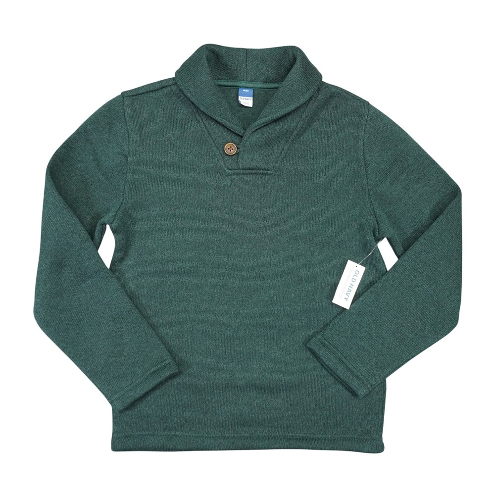 Old Navy Sweater Boys M 8 Green Shawl Collar Button Neck Knit Pullover Preppy
